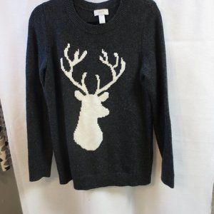 Loft Cotton Blend Charcoal Deer Sweater M